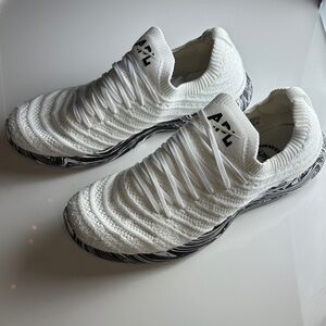 APL White Knit Slip-On Sneakers with Black Marble Sole